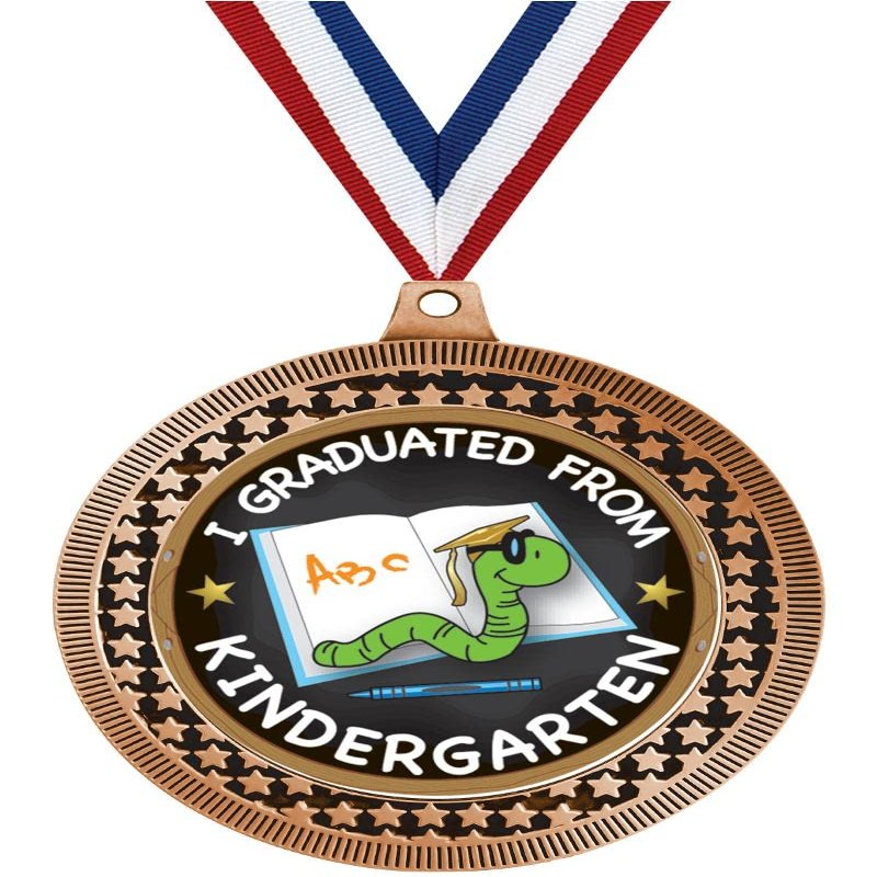 2.75" Kindergarten Graduation Award Medals, Bronze Vega Kindergarten Graduation Team Trophy Awards Includes Free Neck Ribbon 50 Pack