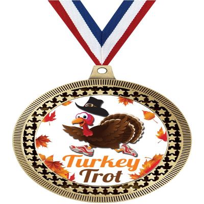 2.75" Turkey Trot Award Medals, Gold Vega Turkey Trot Team Trophy Awards Includes Free Neck Ribbon 50 Pack