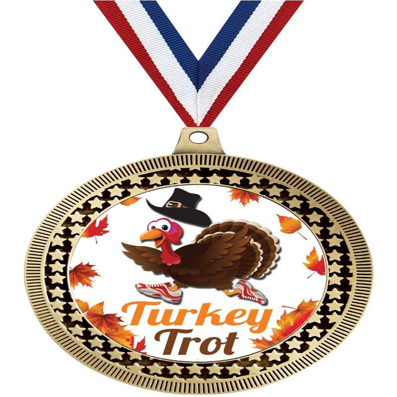 2.75" Turkey Trot Award Medals, Gold Vega Turkey Trot Team Trophy Awards Includes Free Neck Ribbon 50 Pack