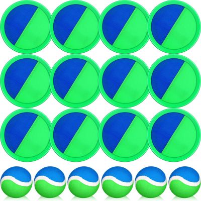 Charniol Kids Toys Toss and Catch Game Set Beach Game Outdoor Ball Sports Games Toss and Catch Ball Nylon Toys for Kids Adults(Blue Green,12 Paddles 6 Balls)