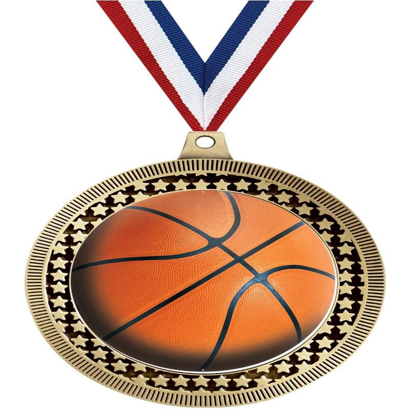 2.75" Basketball Award Medals, Gold Vega Basketball Team Trophy Awards Includes Free Neck Ribbon 50 Pack