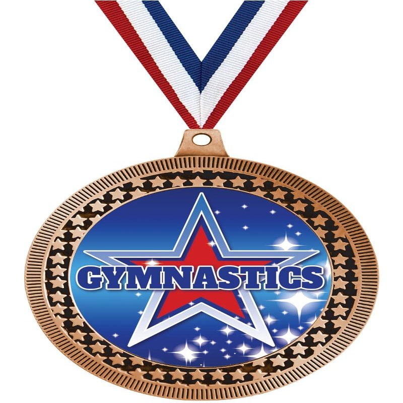 2.75" Gymnastics with Red Star Award Medals, Bronze Vega Gymnastics with Red Star Team Trophy Awards Includes Free Neck Ribbon 50 Pack