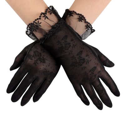 IPENNY Women Sun UV Protection Driving Gloves Summer Short Floral Lace Anti-Skid Screentouch Gloves Elegant Sunblock Gloves