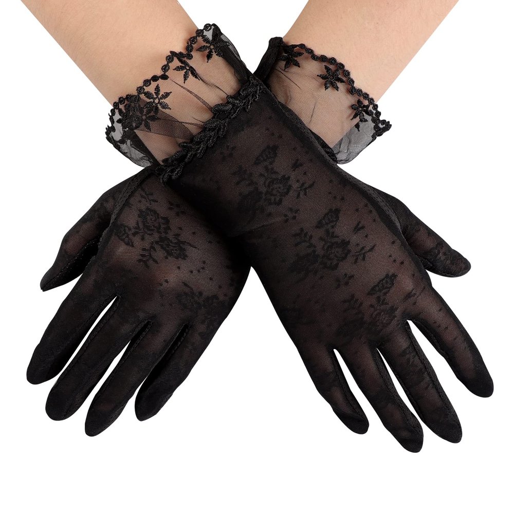 IPENNY Women Sun UV Protection Driving Gloves Summer Short Floral Lace Anti-Skid Screentouch Gloves Elegant Sunblock Gloves