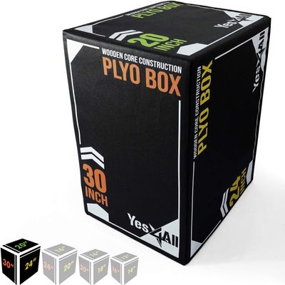 Yes4All 3-in-1 Soft-Padded Plyo Box With Wooden Core, Non-Slip Multi-Use Cushioned Plyometric Jump Box with Vinyl Cover for Jumping, Conditioning, Strength Training, 30" x 24" x 20"