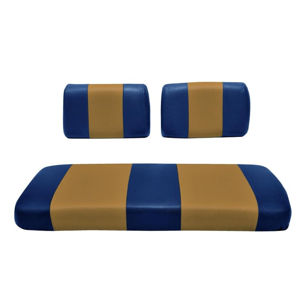 Seat Cover Replacement for EZGO Marathon Golf Cart - Front or Rear Bench Seat - Premium Marine Vinyl - 5 Panel Stitching - Staple On Installation - Two-Tone Golf Cart Seat Covers (Blue & Tan)
