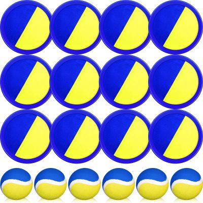 Charniol Kids Toss and Catch Game, Blue Yellow, 12 Paddles 6 Balls