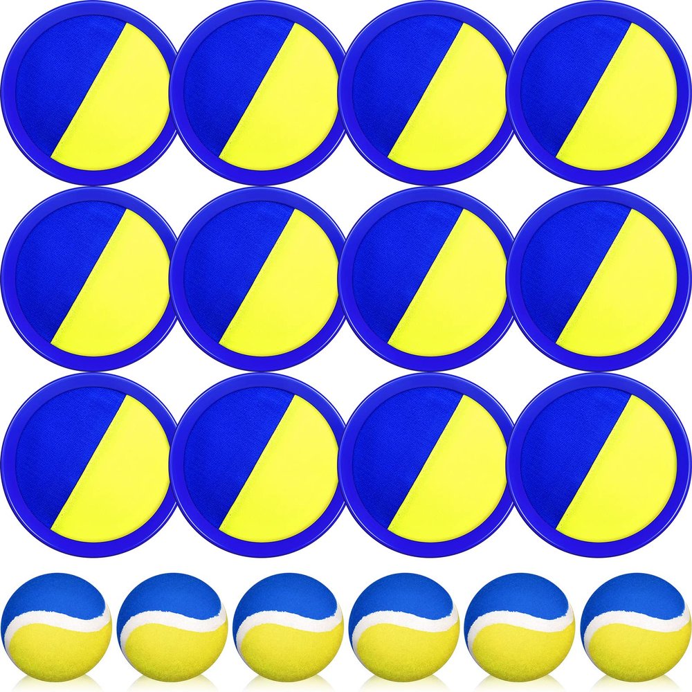 Charniol Kids Toss and Catch Game, Blue Yellow, 12 Paddles 6 Balls