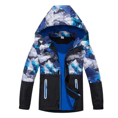 MGEOY Boys Rain Jacket Lightweight Waterproof Hooded Fleece Lined Raincoat Windbreakers for Kids Blue 7/8