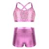 Jhaoyu Girls 2 Piece Dance Sport Outfits Sleeveless Crop Tops Matching Booty Shorts Tracksuits Clothing Set Activewear Pink 12-14 Years view 1