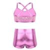 Jhaoyu Girls 2 Piece Dance Sport Outfits Sleeveless Crop Tops Matching Booty Shorts Tracksuits Clothing Set Activewear Pink 12-14 Years view 2