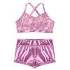 Jhaoyu Girls 2 Piece Dance Sport Outfits Sleeveless Crop Tops Matching Booty Shorts Tracksuits Clothing Set Activewear Pink 12-14 Years view 3