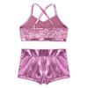 Jhaoyu Girls 2 Piece Dance Sport Outfits Sleeveless Crop Tops Matching Booty Shorts Tracksuits Clothing Set Activewear Pink 12-14 Years view 4