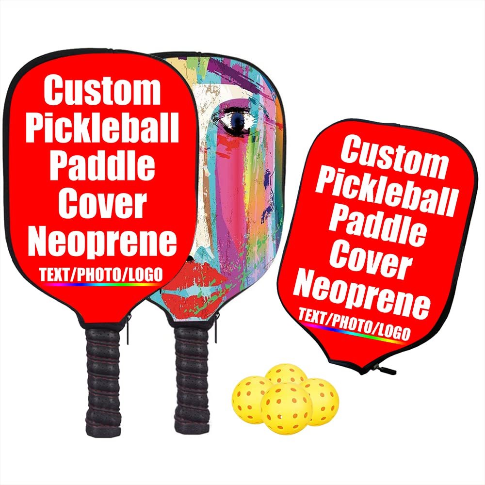 JCETUNO Custom Pickleball Paddle Surface Conservation Pickleball Paddle Cover, Personalized Image Text Logo, Best Pickleball Gifts, Red, W8.26 xL11.6
