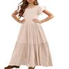 MITILLY Girls Lace Flower Ruffle Sleeve A-Line Swing Wedding Party Long Maxi Dress with Pockets 12 Years Apricot view 1