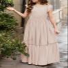 MITILLY Girls Lace Flower Ruffle Sleeve A-Line Swing Wedding Party Long Maxi Dress with Pockets 12 Years Apricot view 3