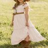 MITILLY Girls Lace Flower Ruffle Sleeve A-Line Swing Wedding Party Long Maxi Dress with Pockets 12 Years Apricot view 4