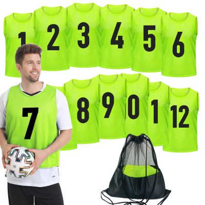PULUOMASI 12 Pack Team Pinnies Scrimmage Vests Practice Jersey for Men Pennies for Sports Soccer Jerseys for Adult Youth Green XL