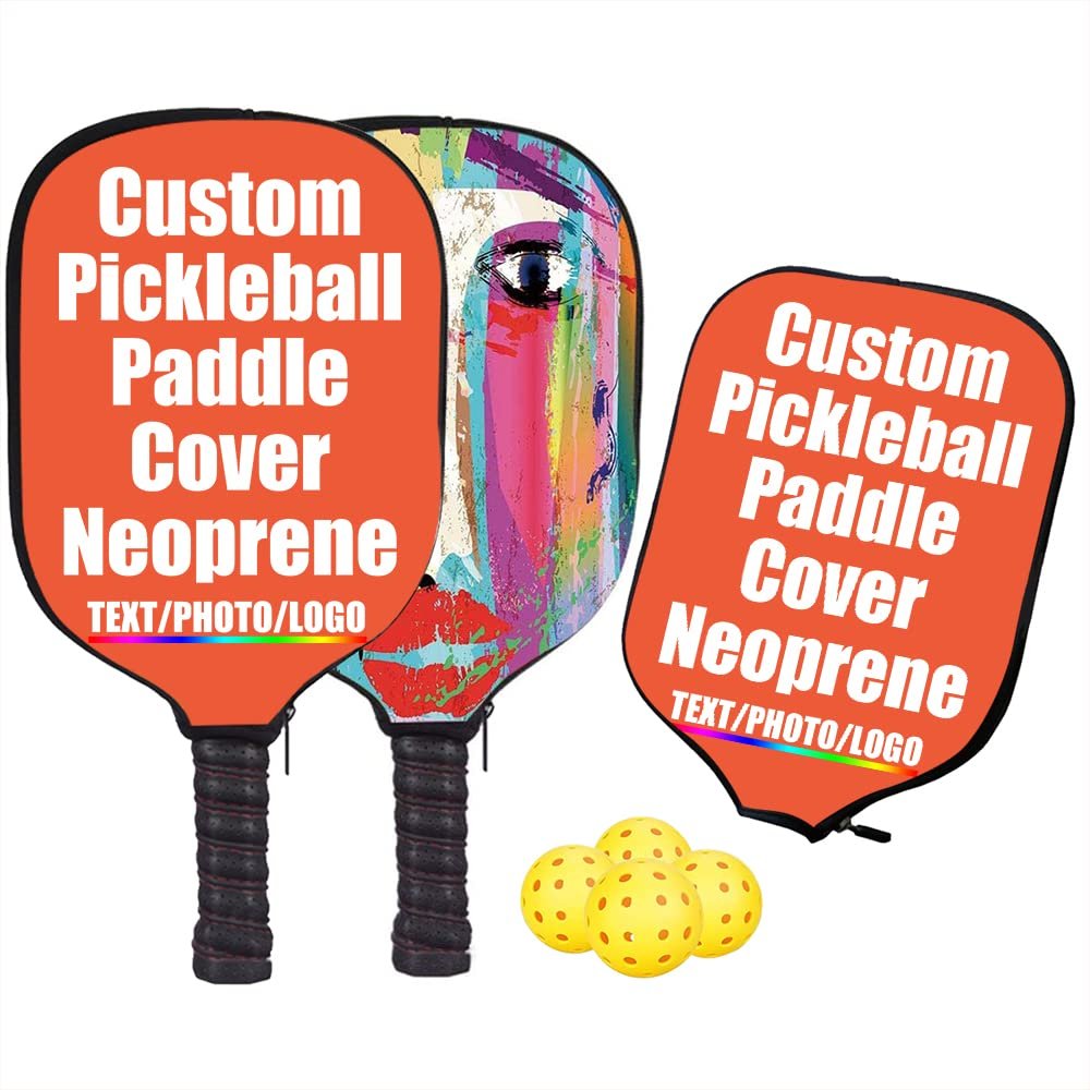 JCETUNO Custom Universal Neoprene Pickleball Paddle Cover Protection Sleeve Holder Carrier with Image Text Logo, Meaningful Mother's Day, Father's Day, Sports Lover Gifts, Orange, W8.26 xL11.6