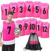 PULUOMASI 12 Pack Team Pinnies Scrimmage Vests Practice Jersey for Men Pennies for Sports Soccer Jerseys for Adult Youth Pink L view 1
