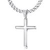 Besteel 925 Sterling Silver Cross Necklace Beveled Edge for Men Women 5mm Stainless Steel Non Tarnish Durable Cuban Link Curb Chain Crucifix Pendant Necklace Jewelry 24 Inches view 1