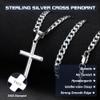 Besteel 925 Sterling Silver Cross Necklace Beveled Edge for Men Women 5mm Stainless Steel Non Tarnish Durable Cuban Link Curb Chain Crucifix Pendant Necklace Jewelry 24 Inches view 4