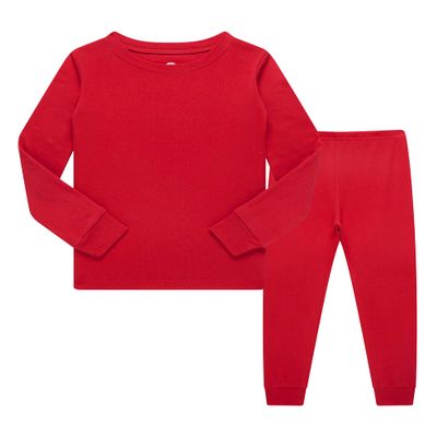 KikizYe Kids Christmas Pajamas Little Boys & Girls Solid Colors Long Sleeve Cotton Pjs Toddler Red Pj Size 3T