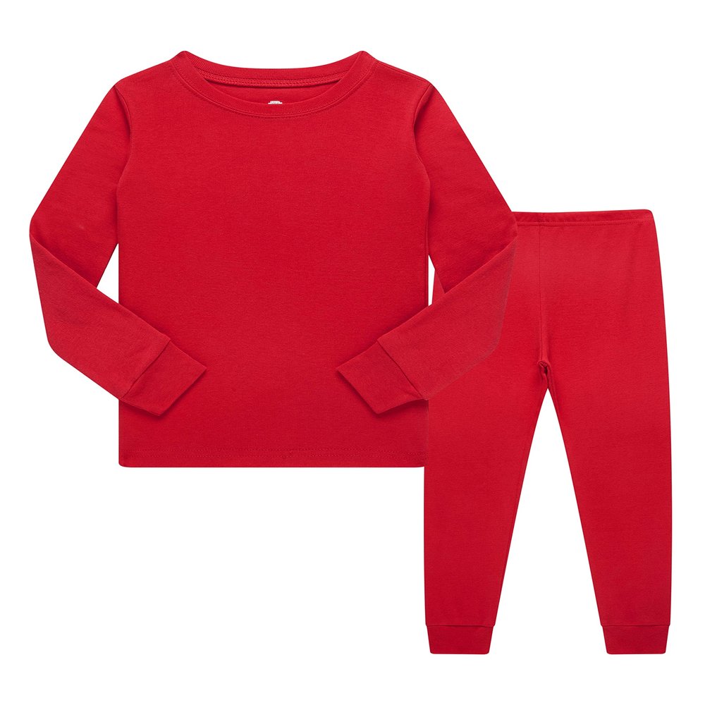 KikizYe Kids Christmas Pajamas Little Boys & Girls Solid Colors Long Sleeve Cotton Pjs Toddler Red Pj Size 3T