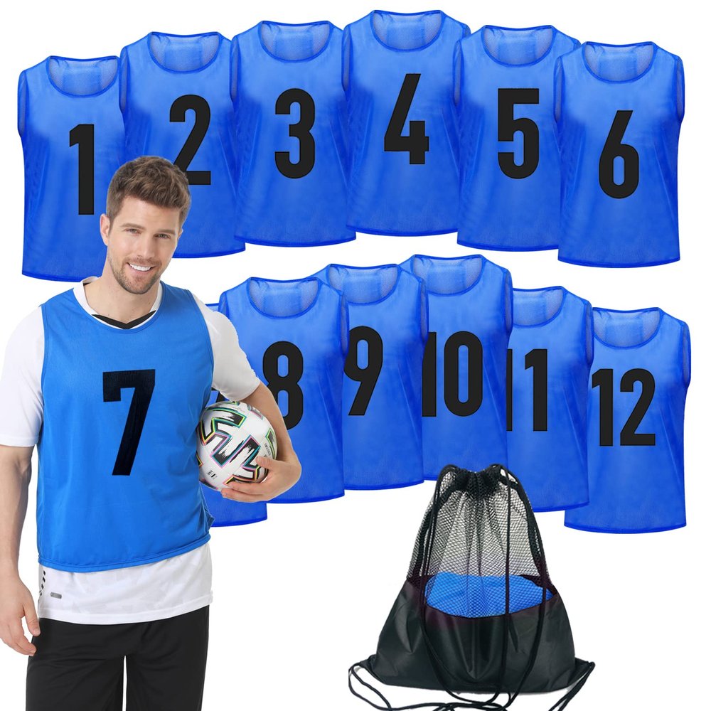PULUOMASI 12 Pack Team Pinnies Scrimmage Vests Practice Jersey for Men Pennies for Sports Soccer Jerseys for Adult Youth DarkBlue L