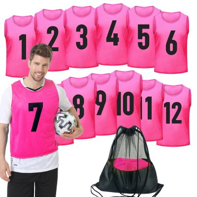PULUOMASI 12 Pack Team Pinnies Scrimmage Vests Practice Jersey for Men Pennies for Sports Soccer Jerseys for Adult Youth Pink XL