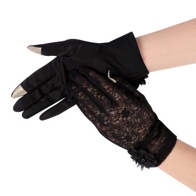 IPENNY Women Sun UV Protection Driving Gloves Summer Short Floral Lace Anti-Skid Screentouch Gloves Elegant Sunblock Gloves