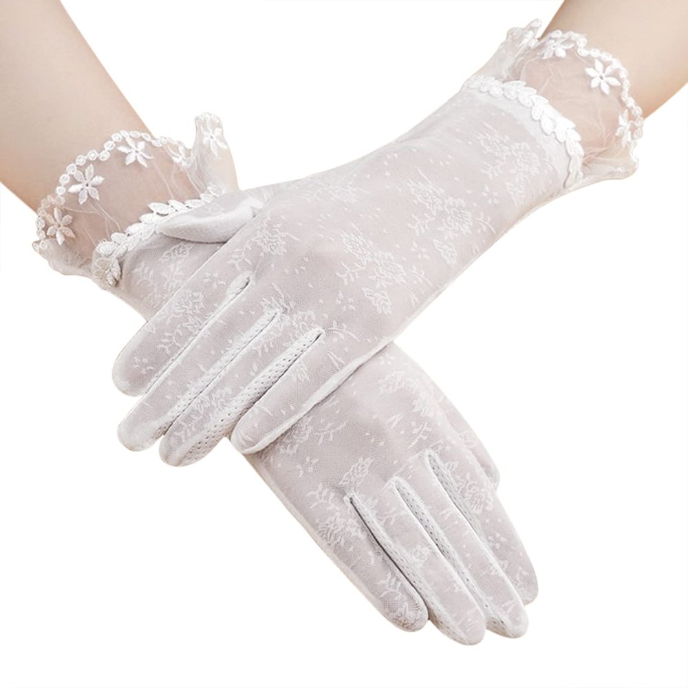 IPENNY Women Sun UV Protection Driving Gloves Summer Short Floral Lace Anti-Skid Screentouch Gloves Elegant Gloves