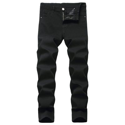 Mens Slim Fit Stretch Jeans Skinny Straight Leg Vintage Denim Pants Retro Washed Comfy Regular Fit Biker Jean (Black,28)