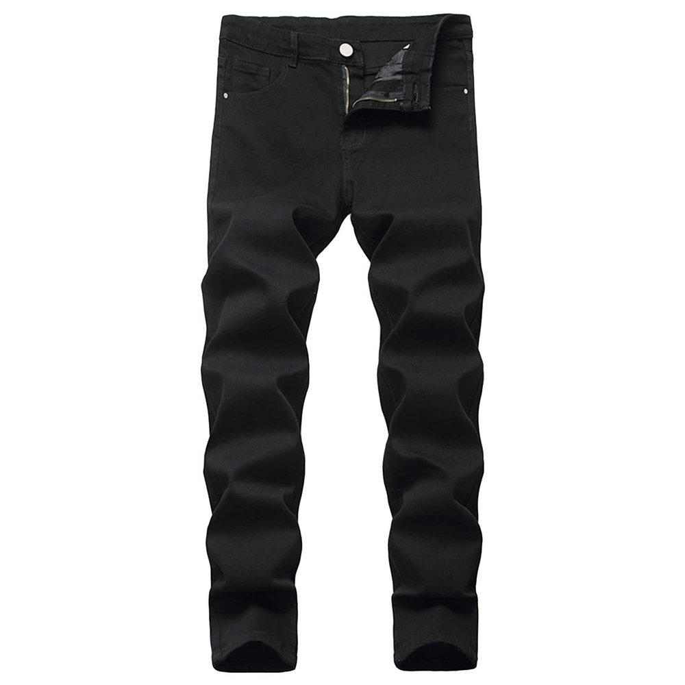 Mens Slim Fit Stretch Jeans Skinny Straight Leg Vintage Denim Pants Retro Washed Comfy Regular Fit Biker Jean (Black,28)