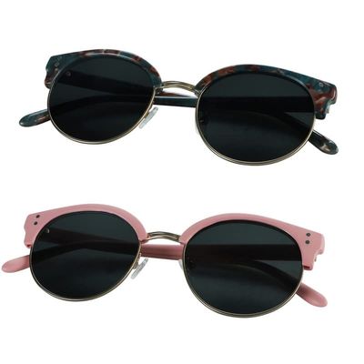 2 Pack Vintage Round Sunglasses for Men and Women UV400 Protection Outdoor Shades with Floral+Pink +1.25 Magnification Frame
