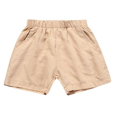 Freebily Unisex Baby Cotton Linen Shorts Pull On Solid Color Bloomers Blend Shorts for Boys Girls Khaki 4-5 Years