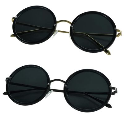 2 Pack Vintage Round Sunglasses for Men and Women UV400 Protection Outdoor Shades with Black Gold+Black Silver +1.75 Magnification Frame