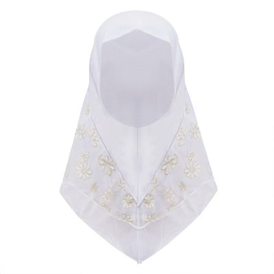 RUIXIA Muslim Hijab with Lace Applique Flower Rhinestones Islamic Prayer Turban Head Wrap Shawls for Little Girls Age 2-7Y
