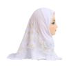 RUIXIA Muslim Hijab with Lace Applique Flower Rhinestones Islamic Prayer Turban Head Wrap Shawls for Little Girls Age 2-7Y view 3