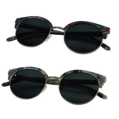 2 Pack Vintage Round Sunglasses for Men and Women UV400 Protection Outdoor Shades with Floral+Grey +1.25 Magnification Frame