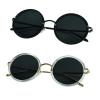 2 Pack Vintage Round Sunglasses for Men and Women UV400 Protection Outdoor Shades with Black Silver+Clear Gold +2.00 Magnification Frame view 1