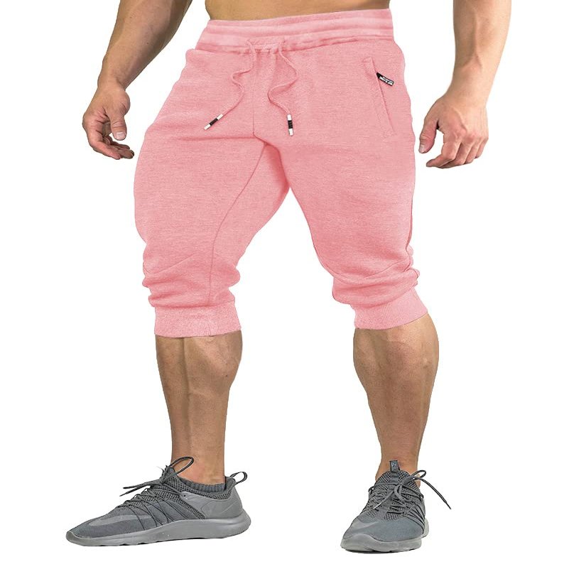 FASKUNOIE Men's Summer Shorts Casual Loose Fit Breathable Cotton Jogger Shorts Pink