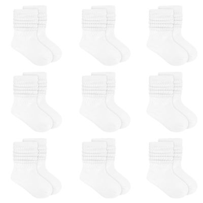 Auranso Girl Knee High Cotton Socks 9 Pairs Girls Long Crew Socks white 9-12 Years