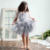 Kids Baby Little Swan Princess Feather Fringes Tiered Tutu Tulle Dress Flower Girls Spaghetti Strap Wedding Bridesmaid Ballerina Dance Pageant Birthday Party Prom Gown Photo Shooting Gray 5-6 Years view 3