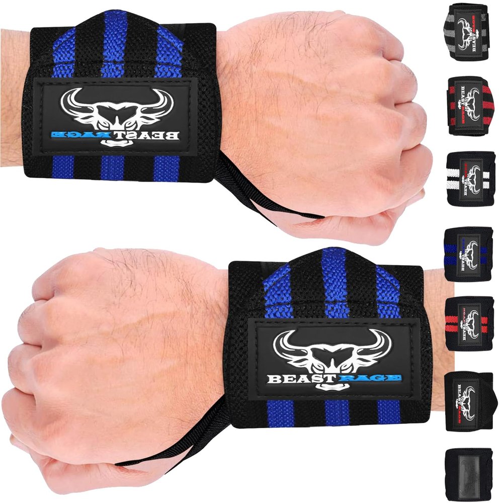 BEAST RAGE Wrist Wraps for Weightlifting Adjustable Lifting Straps & Wrist Straps with Thumb Loop for Enhanced Gym Support, Wrist Support for Powerlifting, Bodybuilding and Gym Workout (Black Blue)