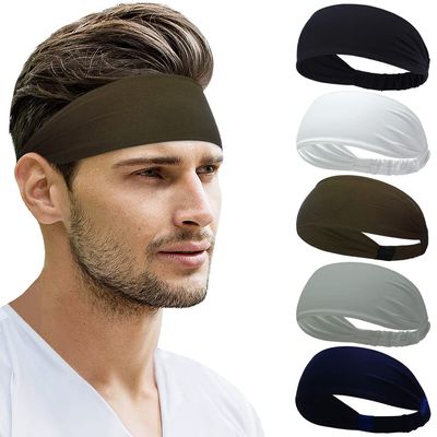 Beister Sports Headbands for Men Women (5 Pack), Moisture Wicking Sweat Band Elastic Wide Hair Bands, Workout Sweatband Athletic Mens Headband for Running, Cycling, Basketball, Gym Exercise, Football