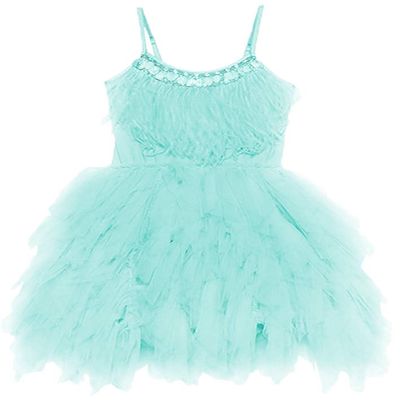 Kids Baby Little Swan Princess Feather Fringes Tiered Tutu Tulle Dress Flower Girls Spaghetti Strap Wedding Bridesmaid Ballerina Dance Pageant Birthday Party Prom Gown Photo Shooting Green 18-24M