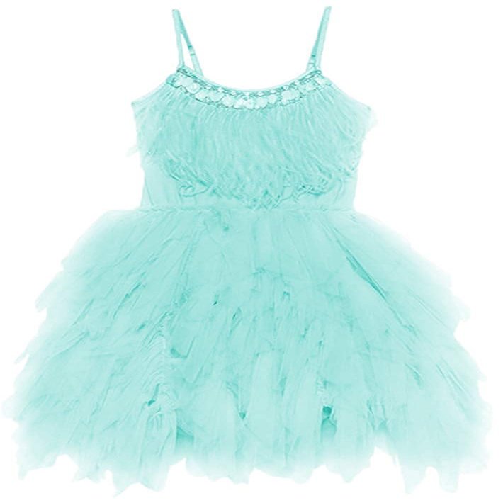 Kids Baby Little Swan Princess Feather Fringes Tiered Tutu Tulle Dress Flower Girls Spaghetti Strap Wedding Bridesmaid Ballerina Dance Pageant Birthday Party Prom Gown Photo Shooting Green 18-24M