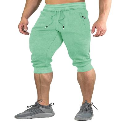 FASKUNOIE Men's Jogger Shorts Summer Capri Pants Below Knee 3/4 Joggers with Zip Pockets Mint Green