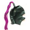 LEIMI Latex Hood Women Gummi Rubber Full Cover Mask Open Nose and Chin with Ponytail Wigs Masquerade Dress up Party Latex Mask (L, Black-no wigs) view 2